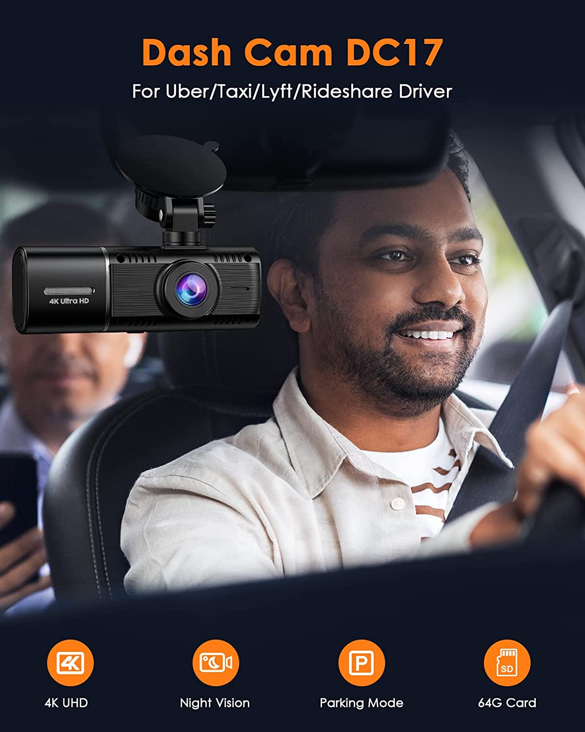 Dual Dash Cam Front and Inside Dash for Taxi/Uber 64 GB, 2 k