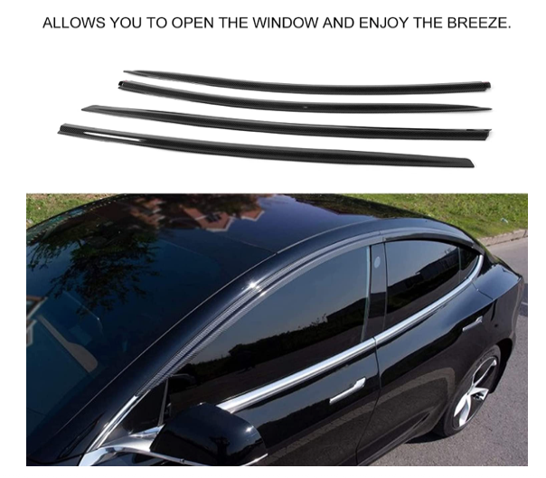 Tesla Window Visors, 4pcs Sun Rain Shade Carbon Fiber Style MOdel 3 and Y